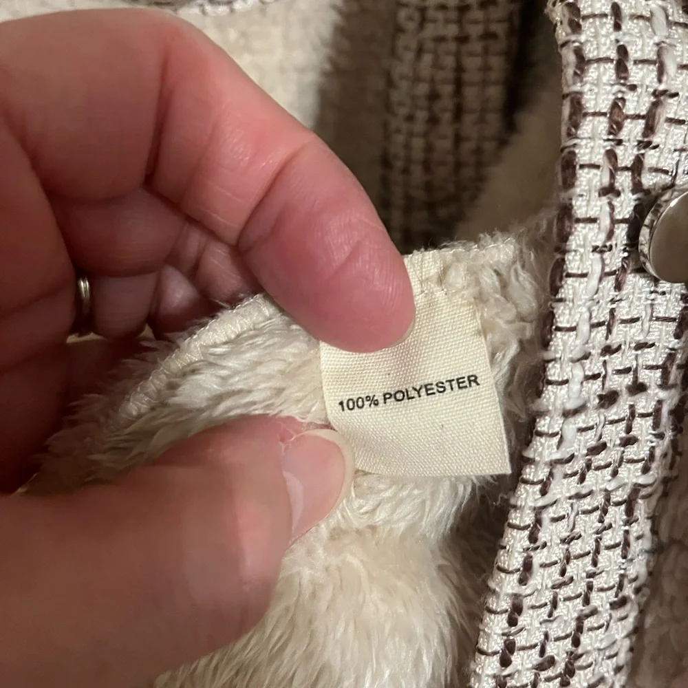 Cream Sherpa Jacket with Plaid Accents - Picture 5 of 6
